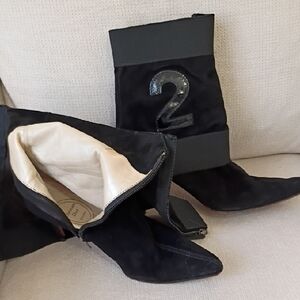 Dior Black Suede Mid-Calf Boots with Number 2 Accent
